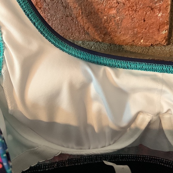 Lands’ End Navy Coral Mint Geometric Print Dresskini Swim Dress Top - Picture 6 of 7